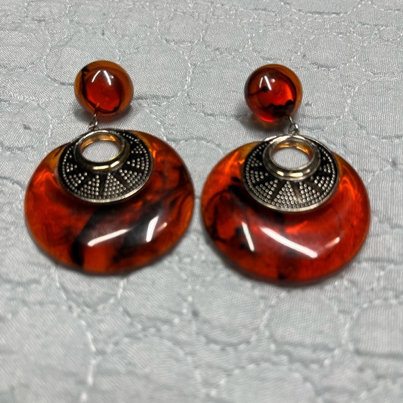 Amber/burnt orange hoops with a boho edge - Picture 2 of 3